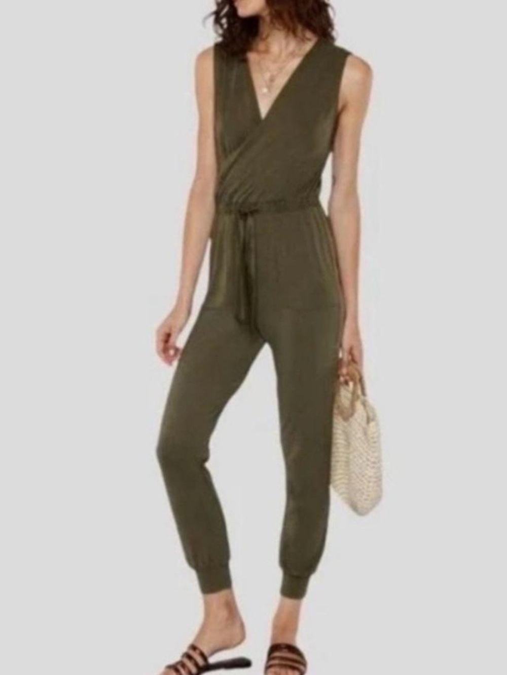 Heartloom Olive Green Sleeveless Drawstring Jumpsuit
